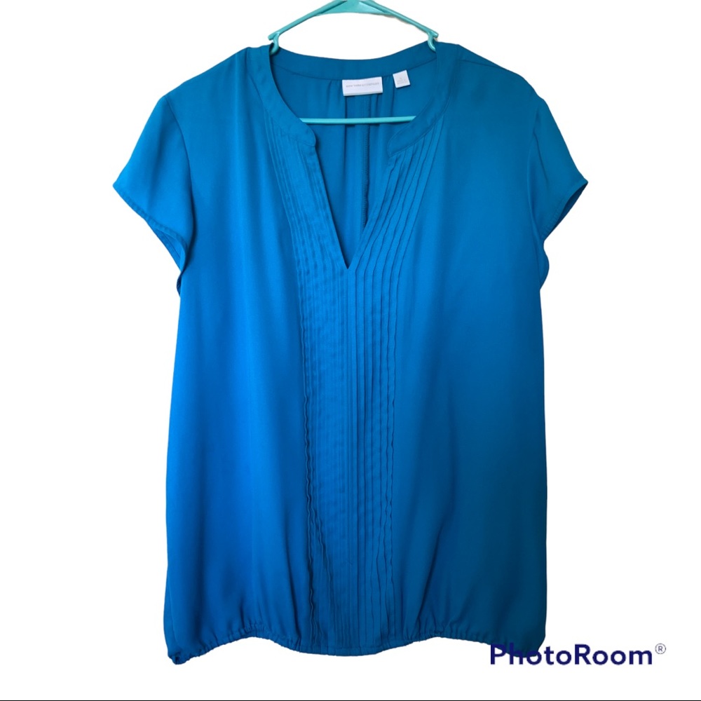 New York & Company Blue Short Sleeve Top Size XL